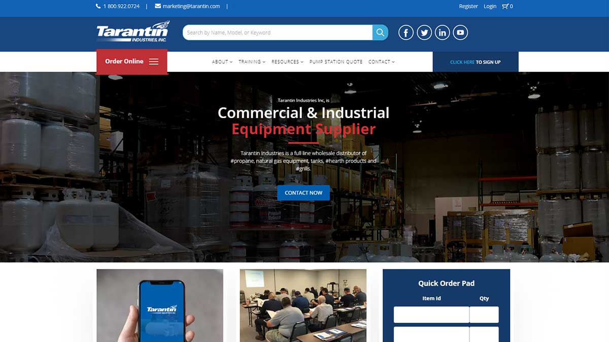 Tarantin Industries Website Homepage